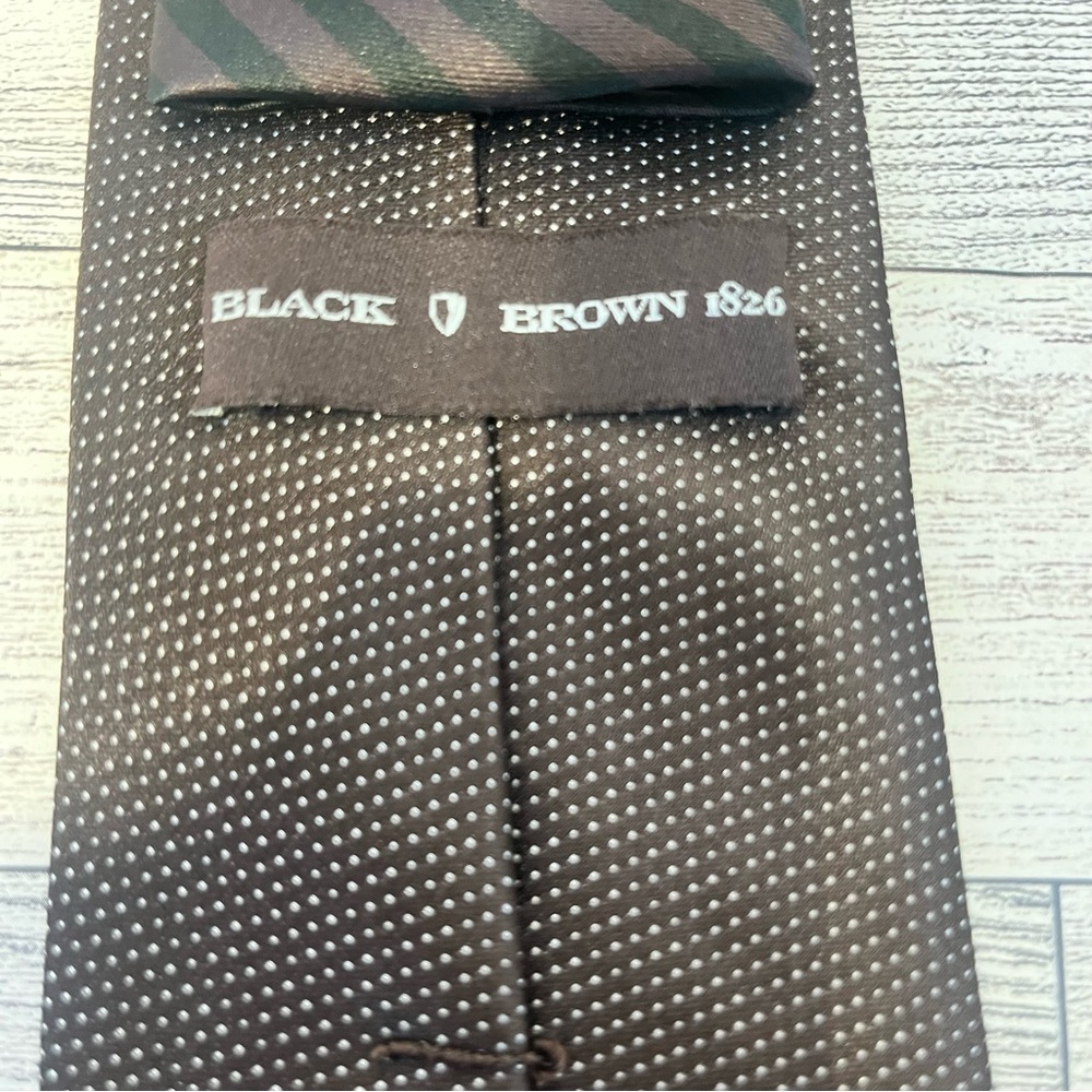 Vintage Black Brown I826 100% Silk Necktie Dark Brown White Polka Dots